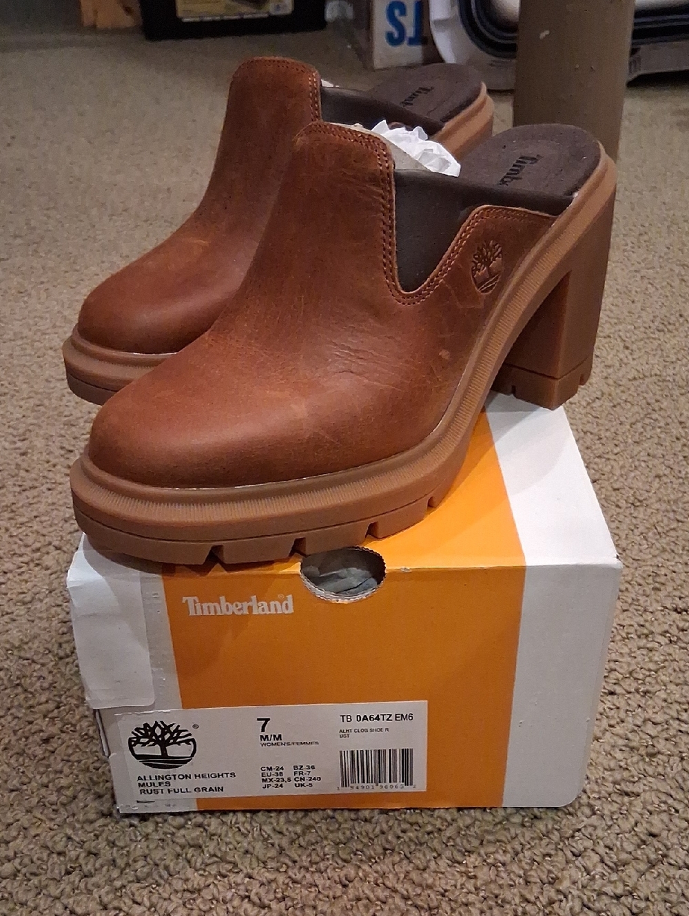 Timberland Women's Brown Leather Platform Mule Clogs